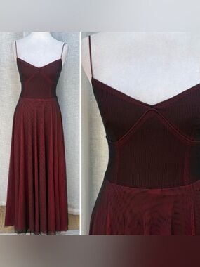 Bebe burgundy Thule spaghetti straps midi tea time dress